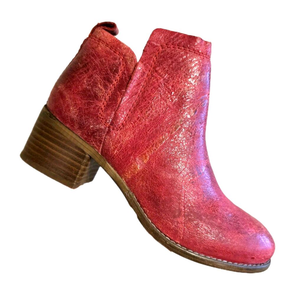 Diba True "Win Doe" booties Boots distinctive distressed red leather Sz 8.5
